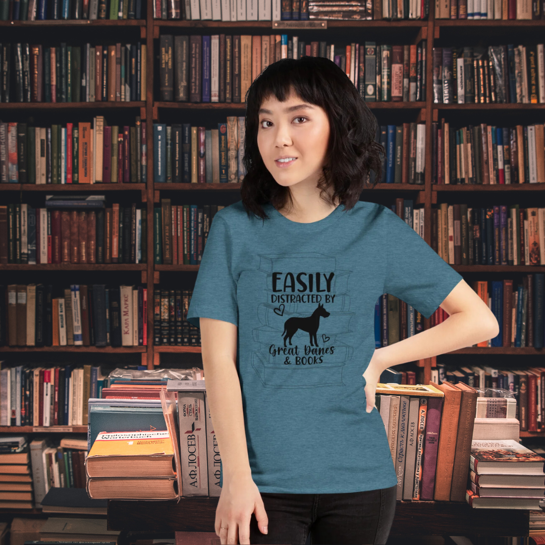 Easily Distracted by Great Danes & Books Unisex t-shirt