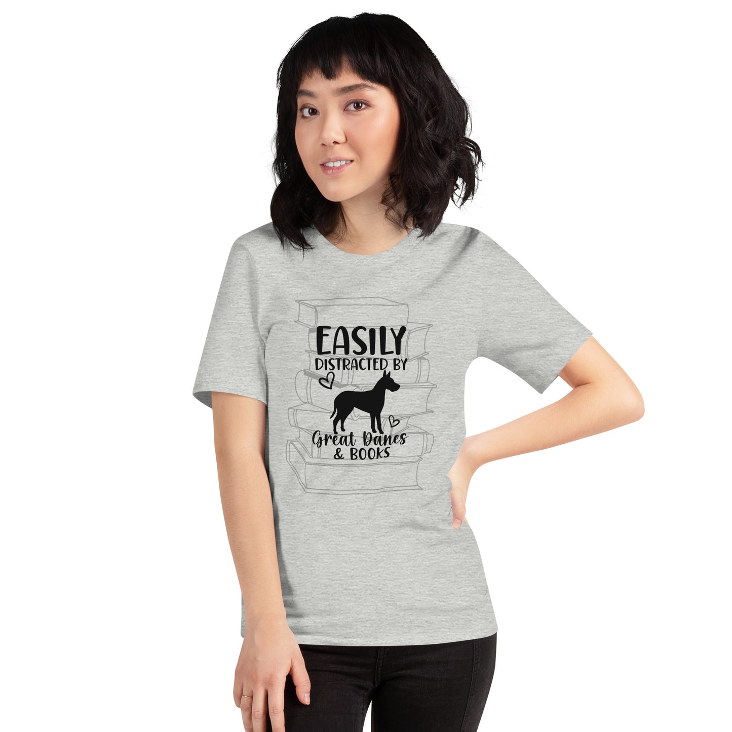 Easily Distracted by Great Danes & Books Unisex t-shirt