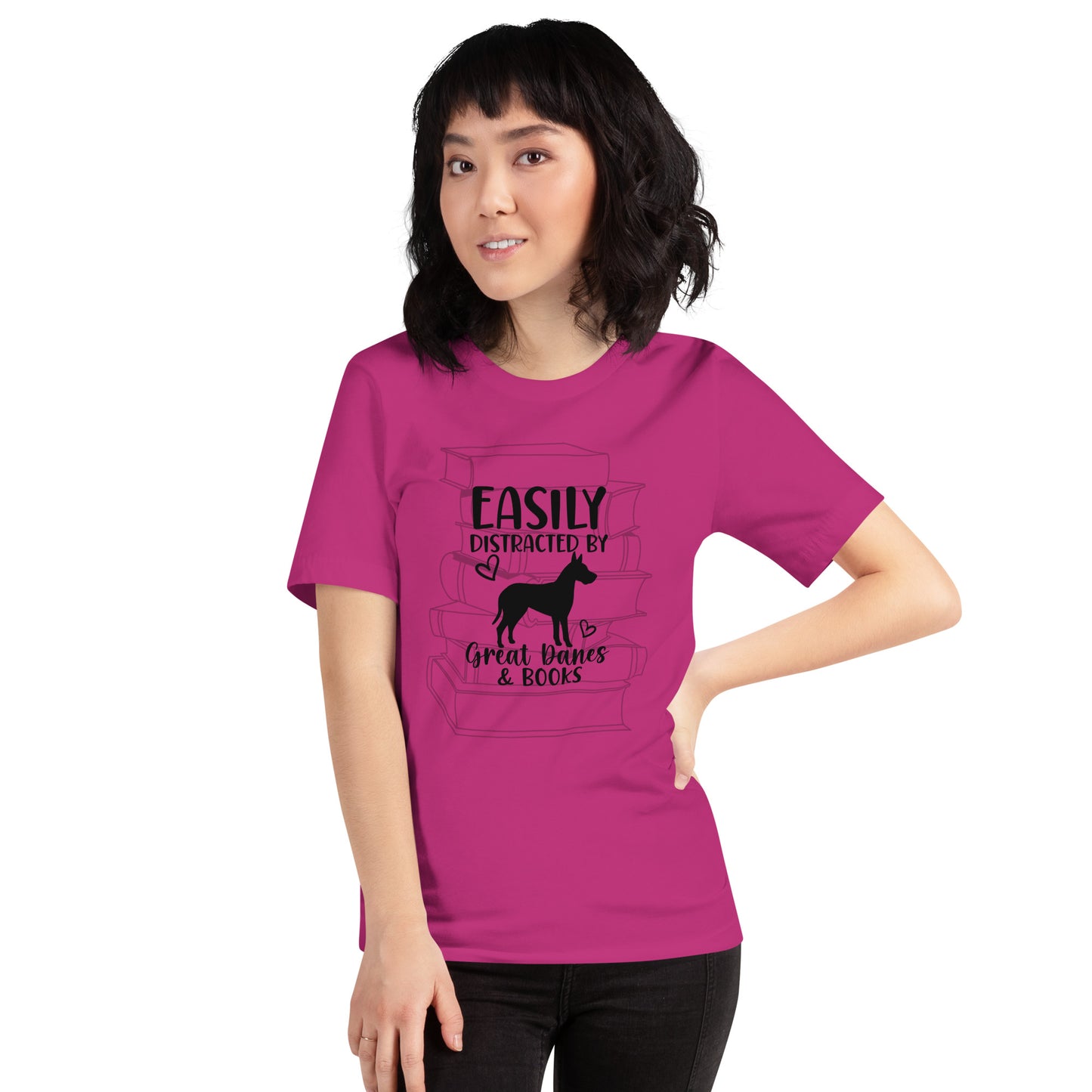 Easily Distracted by Great Danes & Books Unisex t-shirt