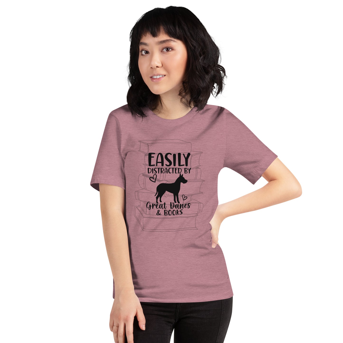 Easily Distracted by Great Danes & Books Unisex t-shirt