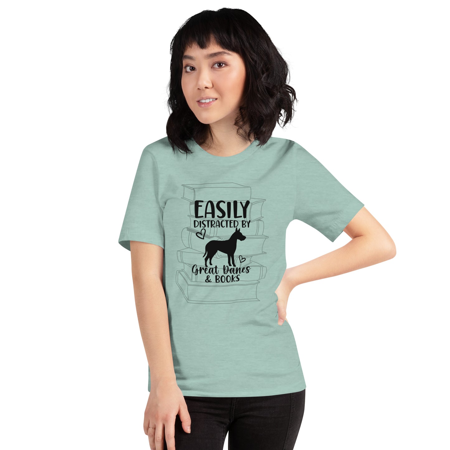 Easily Distracted by Great Danes & Books Unisex t-shirt