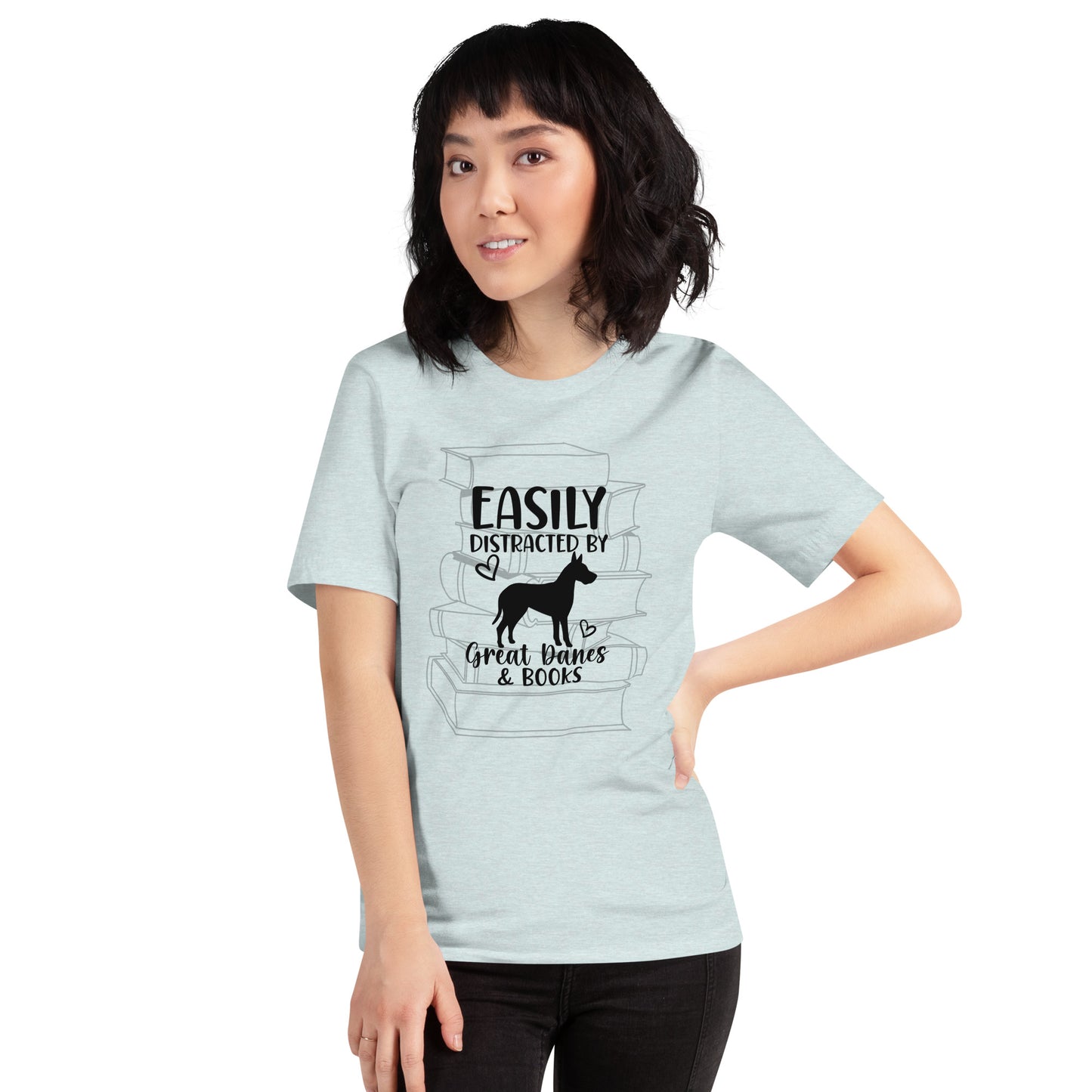 Easily Distracted by Great Danes & Books Unisex t-shirt