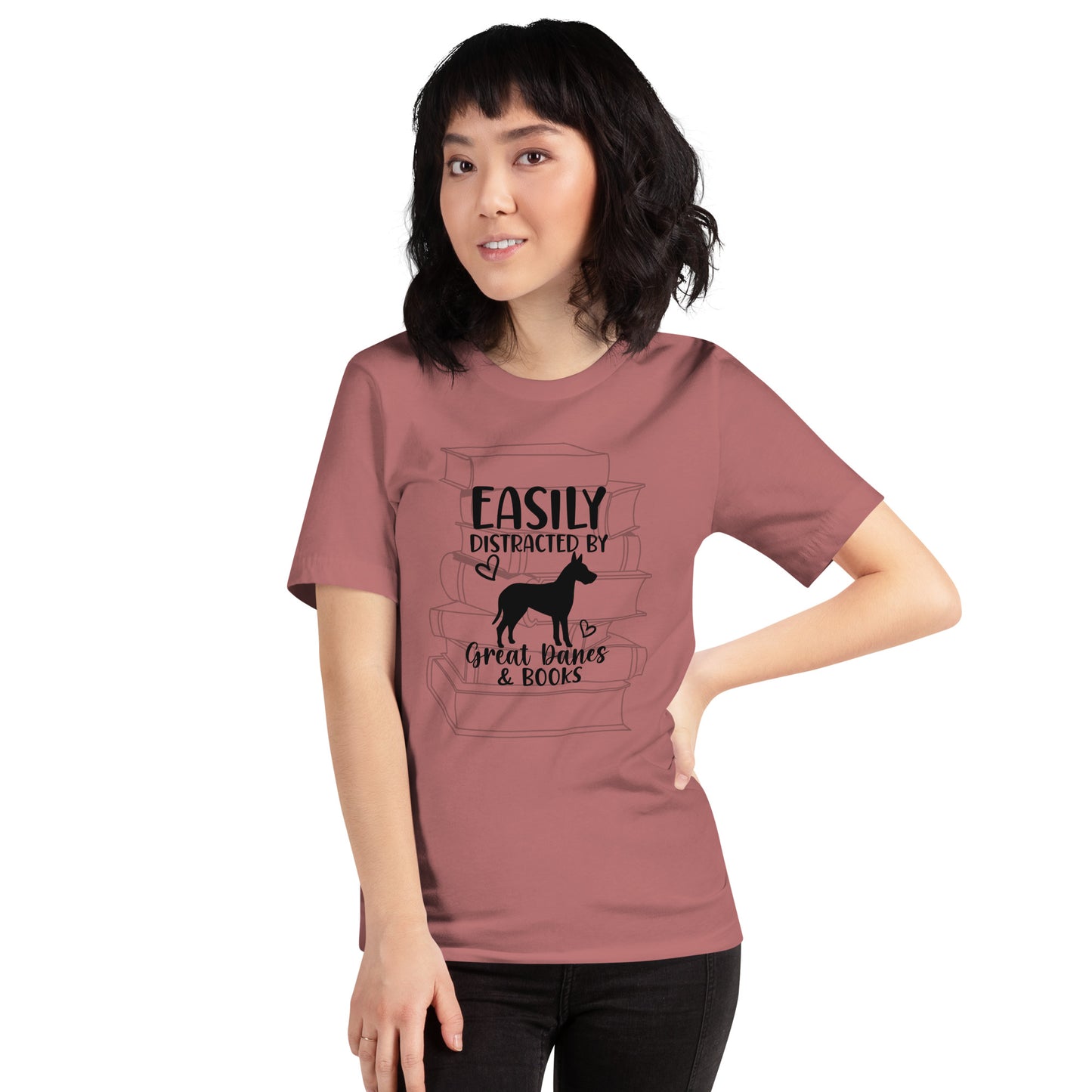 Easily Distracted by Great Danes & Books Unisex t-shirt