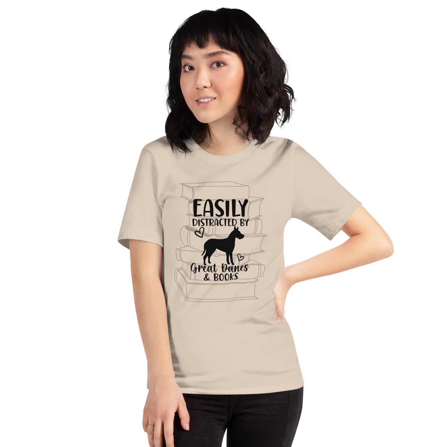 Easily Distracted by Great Danes & Books Unisex t-shirt